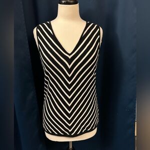 Chaps V-neck Black Striped Knot Top